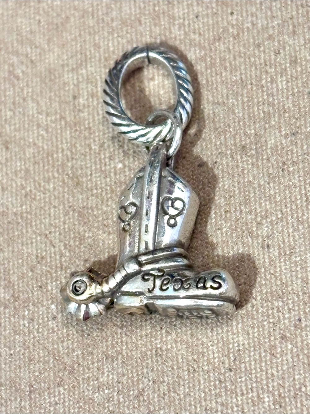 Brighton Texas state charm Silver cowboy/cowgirl boot with spurs
